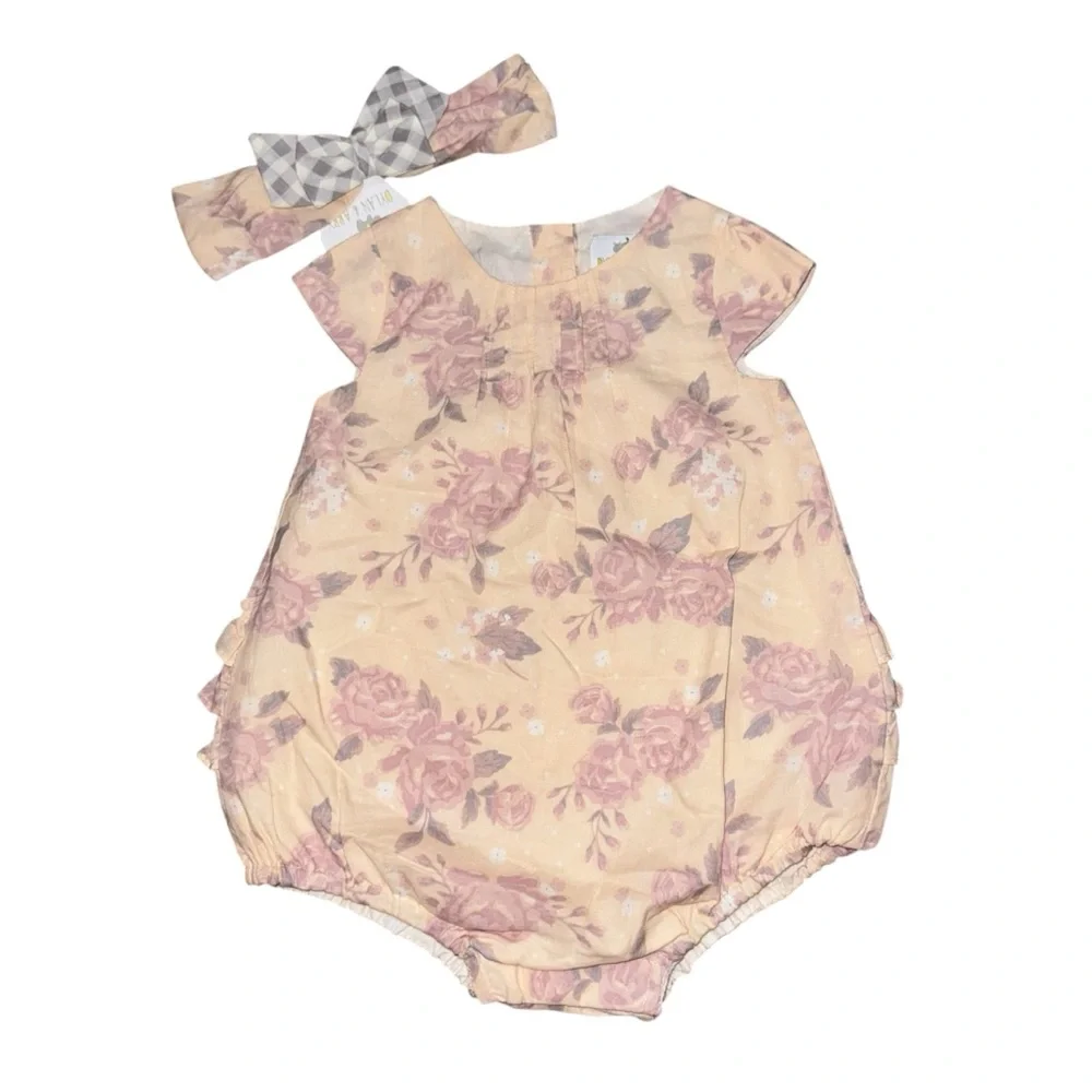 NWT Charming Floral Bubble Romper with Headband